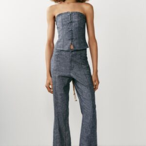 LINEN BLEND CROP TOP WITH FROG FASTENING