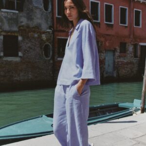 LINEN BLEND BLOUSE WITH PIPING