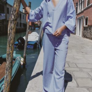 TROUSERS WITH LINEN AND CONTRASTING TRIM