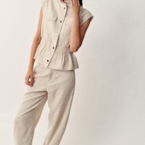 LINEN BLEND BARREL TROUSERS