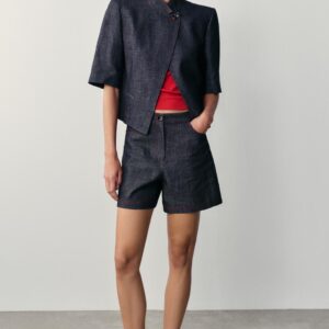 LINEN BLEND BERMUDA SHORTS WITH CONTRAST TOPSTITCHING