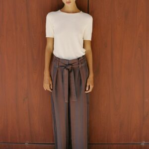 STRIPED PAPERBAG TROUSERS WITH BELT