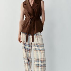 LINEN BLEND BELTED WAISTCOAT