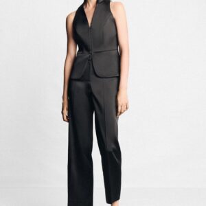SATIN WAISTCOAT AND TROUSER SET - BLACK