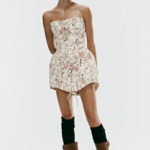 FLORAL PRINT STRAPLESS DRESS
