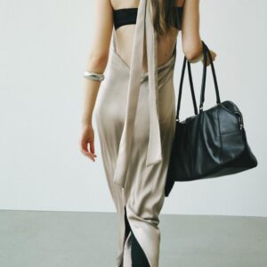 LONG SATIN HALTER DRESS