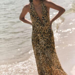 ANIMAL PRINT GEORGETTE HALTER LONG DRESS