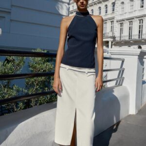 MIDI SKIRT WITH BELT AND CONTRAST PIPING