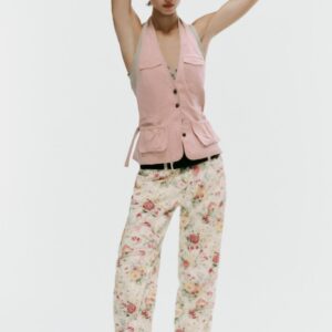 STRIPED HALTER TOP WITH POCKETS