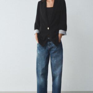 BLAZER WITH SHOULDER PADS AND PRINTED CUFFS