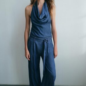OPEN BACK HALTER JUMPSUIT WITH BELT