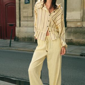 STRIPED LINEN BLEND TROUSERS