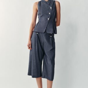 LINEN BLEND DOUBLE-BREASTED WAISTCOAT - INDIGO