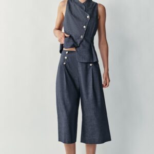 LONG LINEN BLEND BUTTON BERMUDA SHORTS