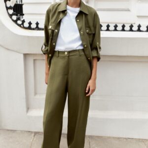HIGH-WAIST STRAIGHT-LEG TROUSERS - KHAKI