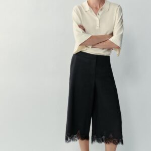 LINEN BLEND LONG BERMUDA SHORTS WITH LACE