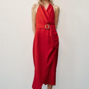 BELTED WRAP MIDI DRESS