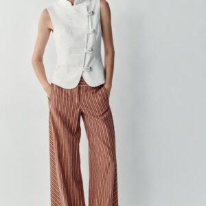 METALLIC THREAD STRIPED WIDE-LEG TROUSERS