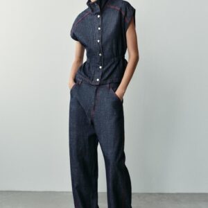 CONTRAST STITCH LINEN BLEND WAISTCOAT