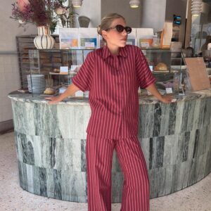 STRIPED WIDE-LEG TROUSERS