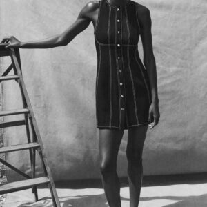 CONTRAST TOPSTITCHED MINI DRESS