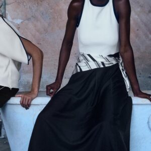 CONTRASTING SCARF MIDI DRESS
