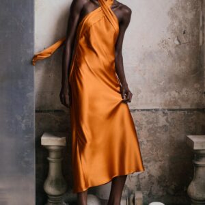 SATIN HALTER MIDI DRESS