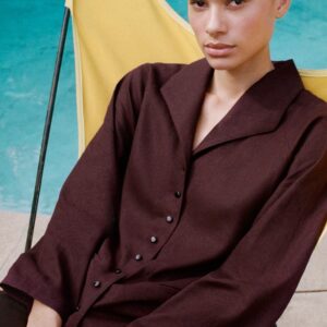 LINEN BLEND JACKET WITH BACK PLEAT