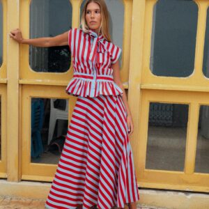 STRIPED A-LINE MIDI SKIRT