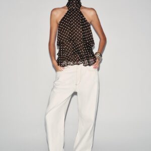 RUFFLED HALTER NECK TOP WITH DOTS