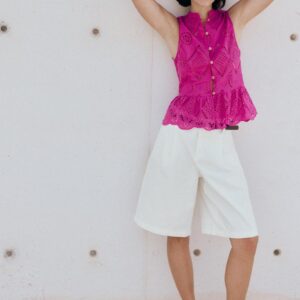CUTWORK EMBROIDERY PEPLUM TOP