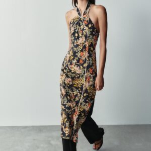 PRINTED HALTER DRESS