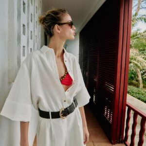 WIDE-SLEEVE SHIRT AND BELTED BERMUDA SHORTS SET - WHITE