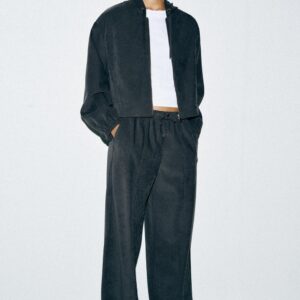 HOODED BOMBER JACKET AND WIDE-LEG TROUSER SET - ANTHRACITE GREY