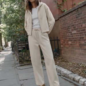 WIDE-LEG TROUSERS WITH ELASTIC WAIST - ECRU