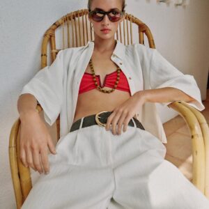 BELTED DARTED BERMUDA SHORTS - WHITE