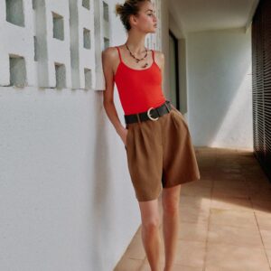 BELTED DARTED BERMUDA SHORTS