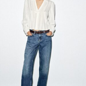 CROPPED LACE TRIM SHIRT