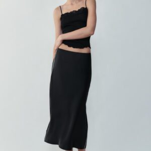 SATIN MIDI SKIRT WITH CONTRAST PIPING