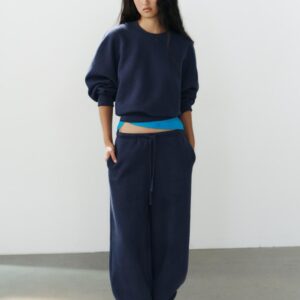 BASIC STRAIGHT-LEG PLUSH TROUSERS WITH ADJUSTABLE HEM - NAVY BLUE