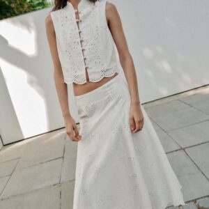 CUTWORK EMBROIDERY MIDI SKIRT