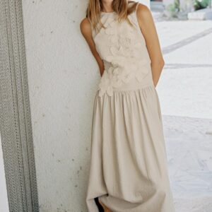 LINEN BLEND COMBINED MIDI DRESS