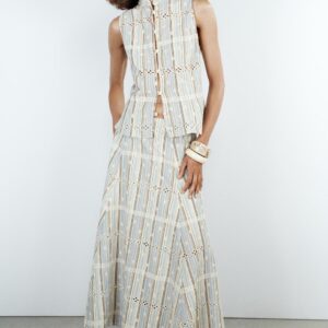 STRIPED EMBROIDERY MIDI SKIRT