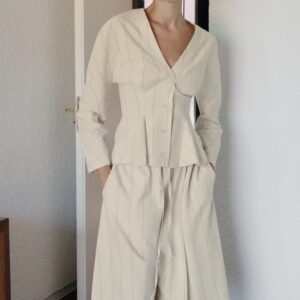 STRIPED FITTED LINEN BLEND BLOUSE