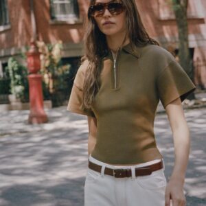 SHORT SLEEVE KNIT ZIP-UP POLO SHIRT