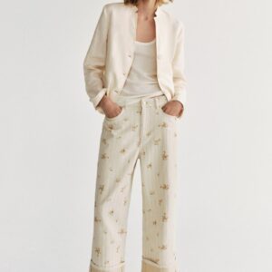 ZW COLLECTION MID-WAIST TAPERED FLORAL JEANS