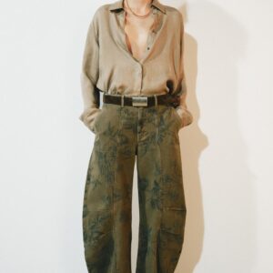 ZW COLLECTION LOW-RISE BARREL JEANS WITH FLORAL PRINT