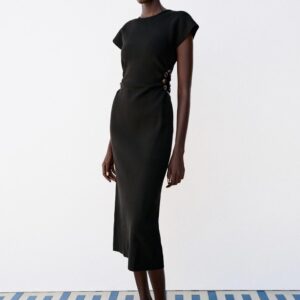 CUT-OUT KNIT DRESS WITH BEAD DETAIL
