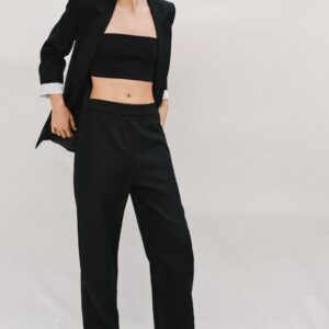 LINEN BLEND STRAIGHT TROUSERS
