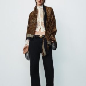 WOOL BLEND ANIMAL STRIPE PRINT SCARF